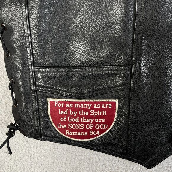 Leather Vest Jesus Patch Vest Men 52 2XL River Road Motorcycle Lace Up Sides - Picture 5 of 12
